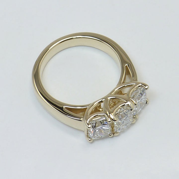 3 Stone Radiant Cut Diamond Ring In Gold - small angle 4